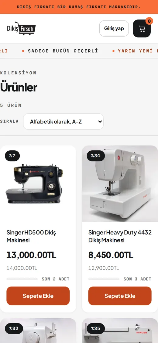Dikiş Fırsatı koleksiyon sayfası, telefonda