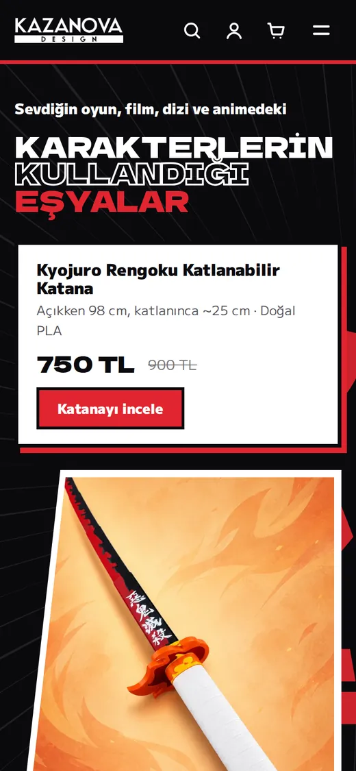 Kazanova Design ana sayfa sayfası, telefonda