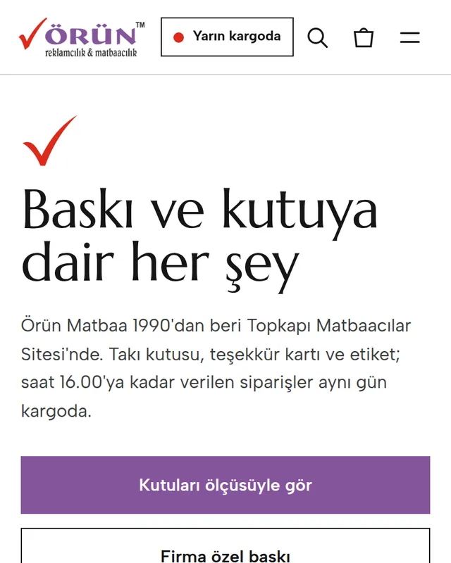 Örün Matbaa mağazası, telefon görünümü