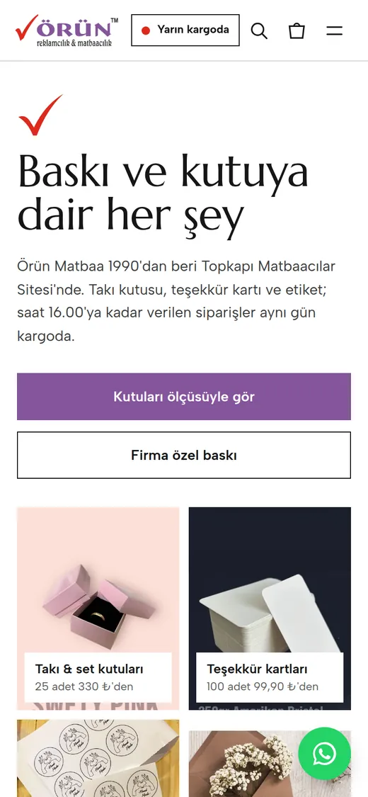 Örün Matbaa home page on a phone