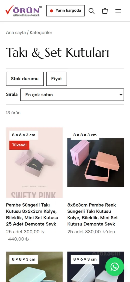 Örün Matbaa collection page on a phone