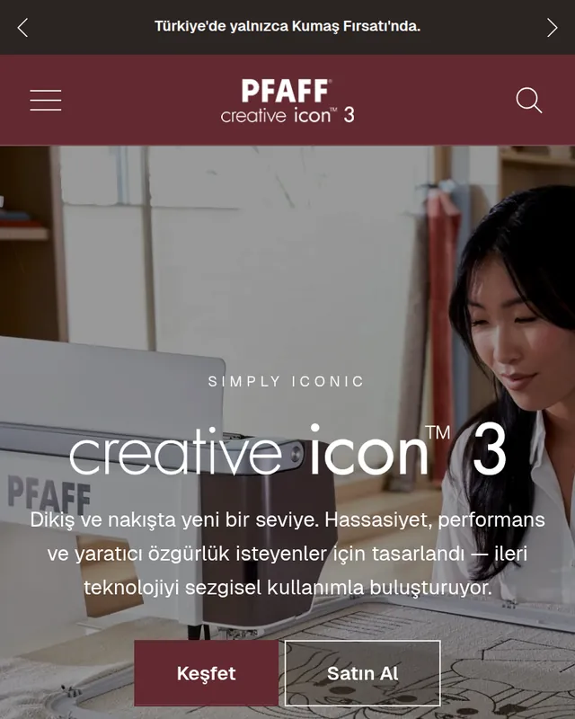 PFAFF creative icon 3 sitesi, telefon görünümü