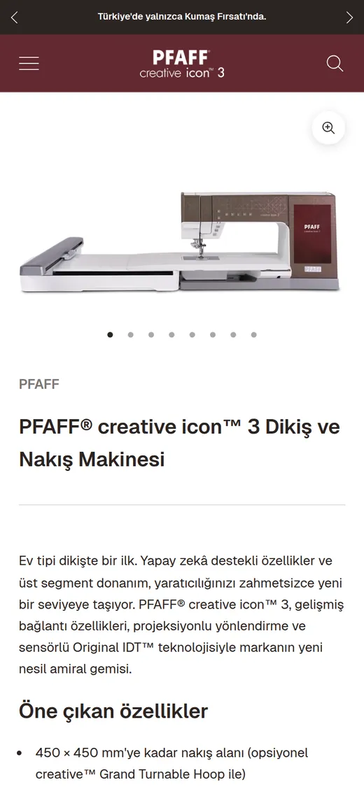 PFAFF creative icon 3 product page on a phone