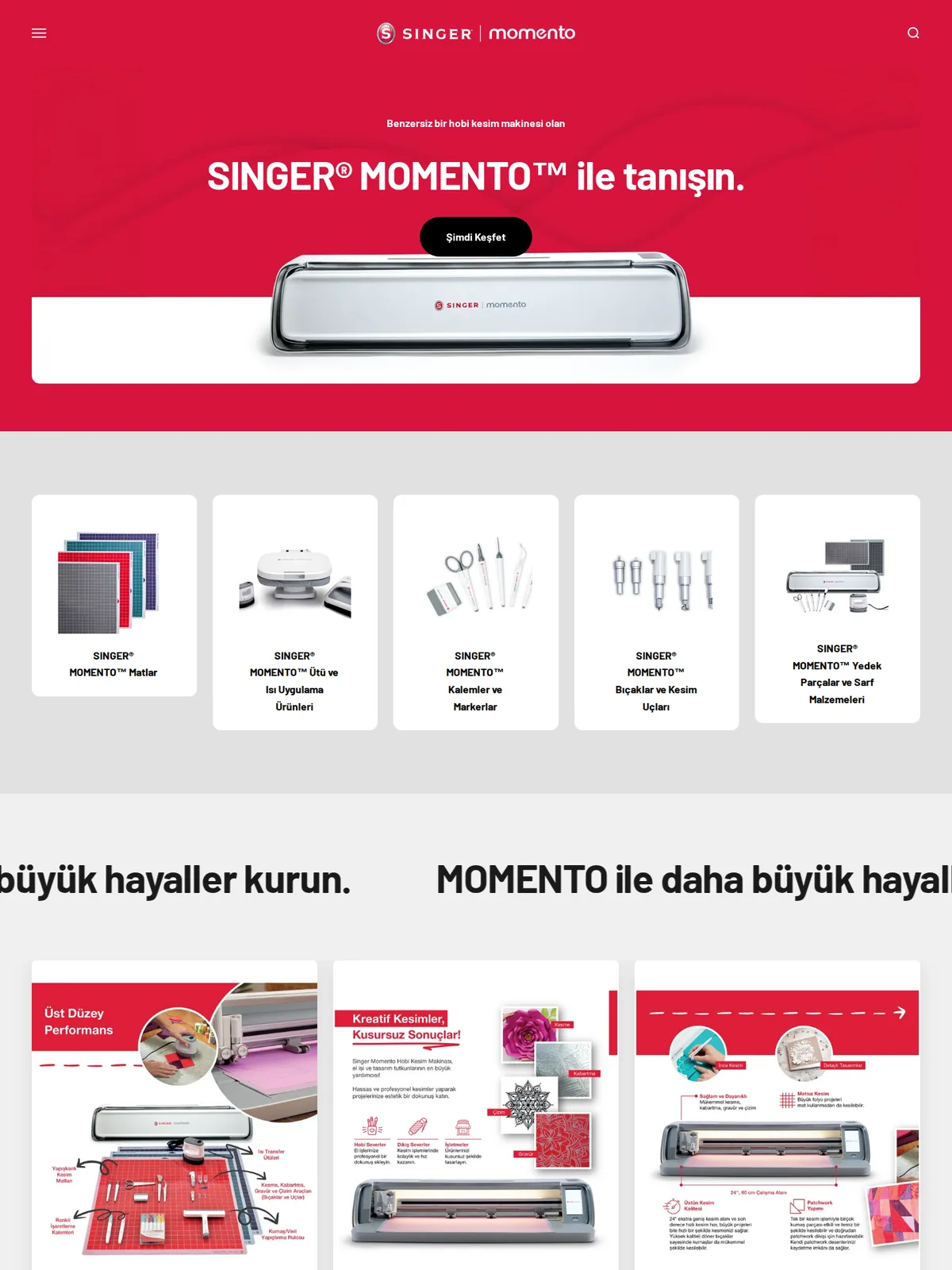 Singer Momento ana sayfası