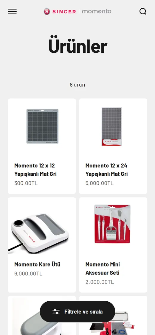 Singer Momento koleksiyon sayfası, telefonda