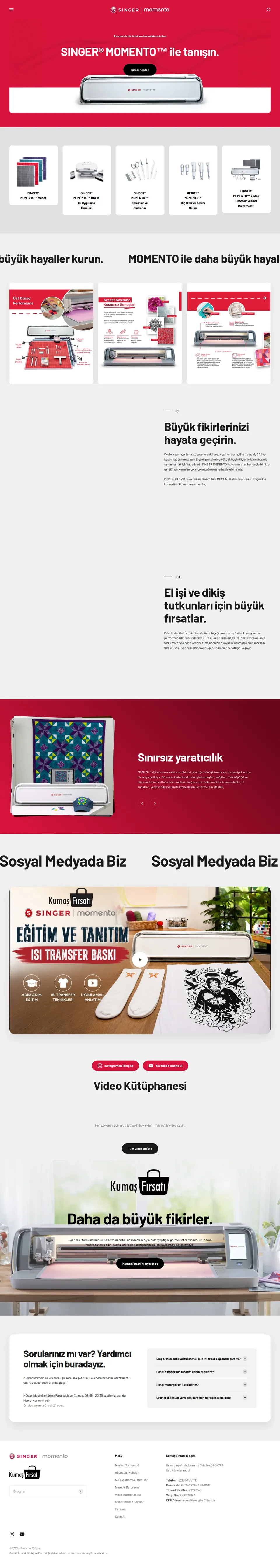 Singer Momento ana sayfası